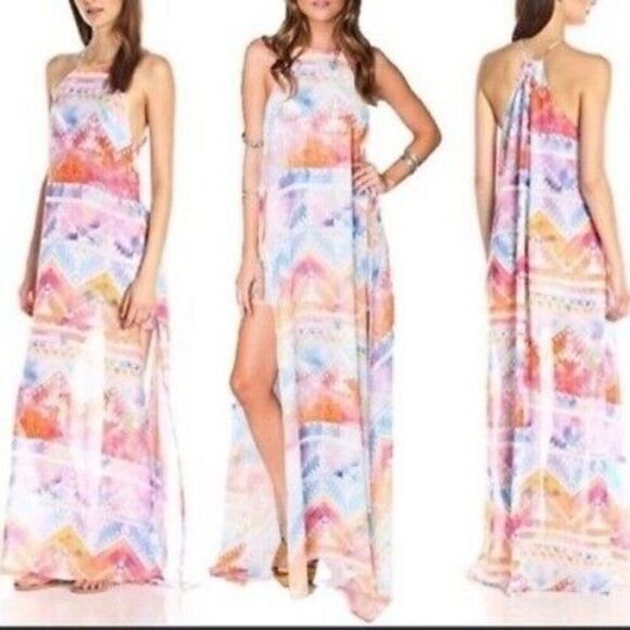 Show Me Your MuMu Womens Multi Side Slit Bronte Salvation Mountain Maxi Dress M - Picture 3 of 11